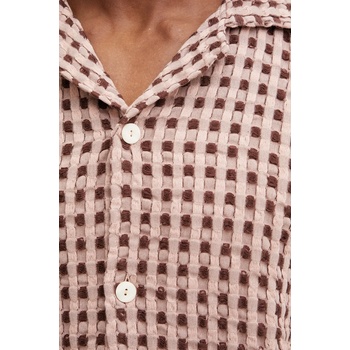 OAS Памучна риза oas мъжка в кафяво със свободна кройка (7006)