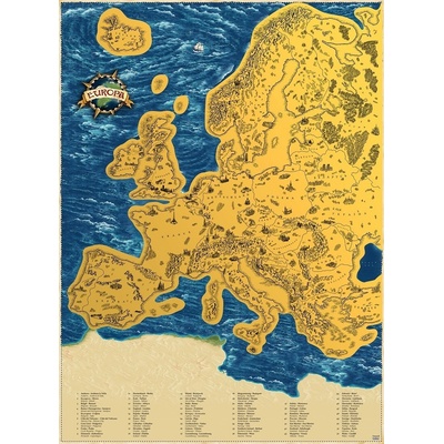 Stírací mapa Evropy – zlatá Deluxe XL