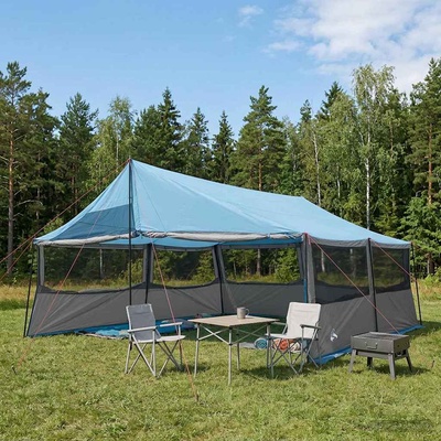 vidaXL Семейна палатка Синьо 600 x 400 x 268 см Полиестер и стомана (42028604)