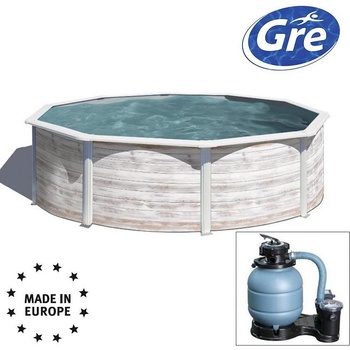 GRE Сглобяем басейн, кръгъл, 350x120см, с метална стена имитация на северно дървo, GRE NORDIC ROUND POOL (KIT350N)