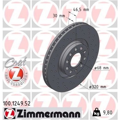 Brzdový kotúč (cena za 1ks) ZIMMERMANN 100.1249.52