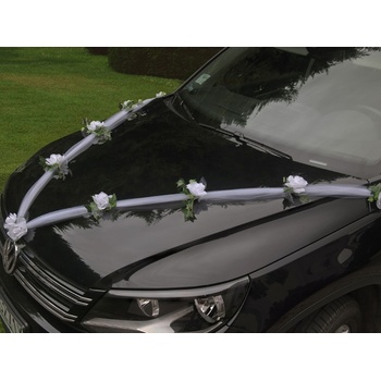 Girlanda na auto - tylová šerpa s bílými růžemi - 1ks