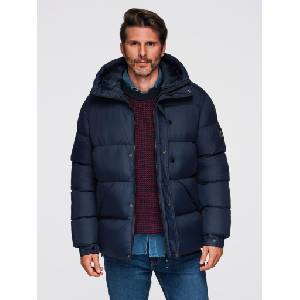 Ombre Clothing Мъжко стегнато яке с висока качулка на цип - тъмносиньо V2 OM-JAHP-0238 Ombre Clothing Ombre Clothing | Cherven | МЪЖЕ | S