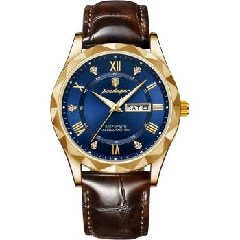 Poedagar Мъжки часовник Poedagar CS1775, естествена кожа, кафяв, син циферблат (CS1775)