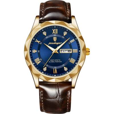 Poedagar Мъжки часовник Poedagar CS1775, естествена кожа, кафяв, син циферблат (CS1775)