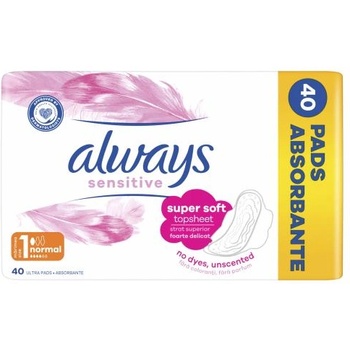 Always Sensitive Normal Plus нежни дамски превръзки с крилца 40 бр за жени