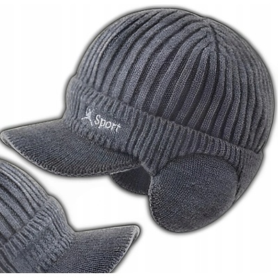 Zimní čepice s kšiltem a náušníky Šedá