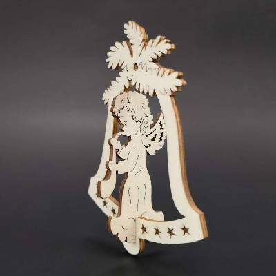 AMADEA Dřevěná ozdoba 3D zvonek anděl se saxofonem 9 cm