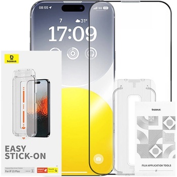 Image 1 of Baseus Sapphire Tempered Glass Film (0.30mm) - калено стъклено защитно покритие за дисплея на iPhone 15 Plus (черен-прозрачен)