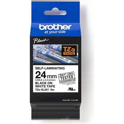 páska BROTHER TZeSL251 čierne písmo, biela páska SELF-LAMINATING Tape (24mm) (TZESL251)