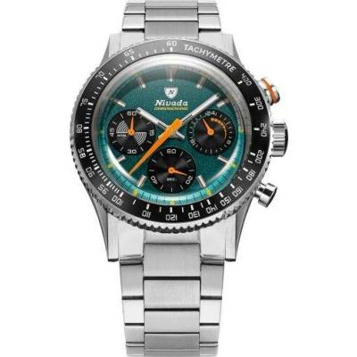 Nivada Grenchen Chronoking Meca Racing Green - Inter. Bezel - Bracelet Flat Link