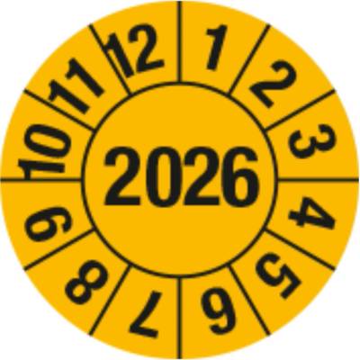Kontrolná nálepka 2026, žltá, samolepka, 15 mm, BJ = 1 x 60 ks