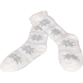 Дамски коледни чорапи в бяло със снежинки и пух