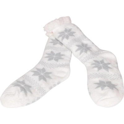 Дамски коледни чорапи в бяло със снежинки и пух