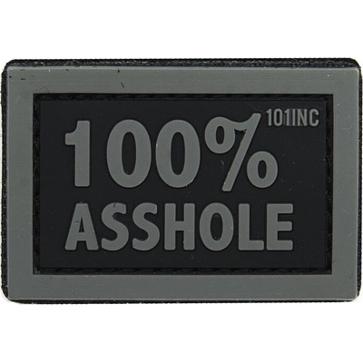 Gumená nášivka 101 Inc nápis 100 % asshole - čierna