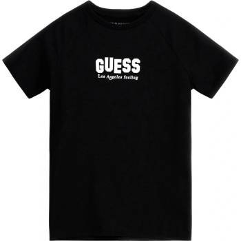 GUESS Тениска с къс ръкав за момче в черно с надпис Guess в бяло