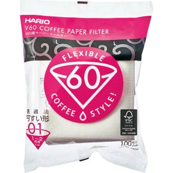 HARIO Хартиени филтри Hario - Бяло, V60-01 - 100 бр (VCF-01-100W)