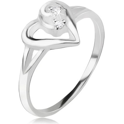 Šperky eshop Srdíčkovitý prsten obrys asymetrického srdce čiré kamínky stříbro 925 J18.13