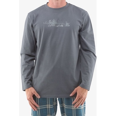 Gina 79133 pánské pyžamo dlouhé tm.šedé – Zboží Dáma