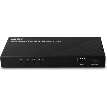 Lindy HDMI 8K60 сплитер с 2 порта, аудио и намаляване на мащаба, Lindy 38534 (38534)