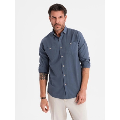 Ombre Clothing Мъжка памучна риза с класическа яка и джобове REGULAR FIT - синьо Ombre Clothing | Sin | МЪЖЕ | S