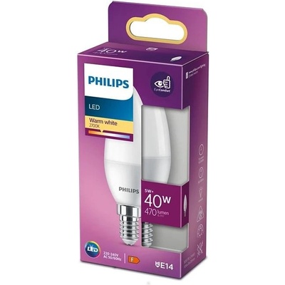Philips LED žiarovka E14 B35 4,9W = 40W 470lm 2700K teplá matná