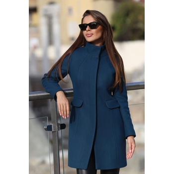 Image 1 of Radek's Collection Дамско вталено палто с висока яка в цвят петрол 12308-405r