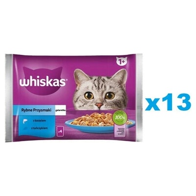 WHISKAS Adult Rybie pochúťky krmivo pre dospelé mačky v želé s: lososom, tuniakom 52x85 g