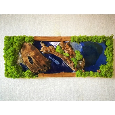 Machový obraz v kombinácii s epoxidovou živicou 30cm x 80cm