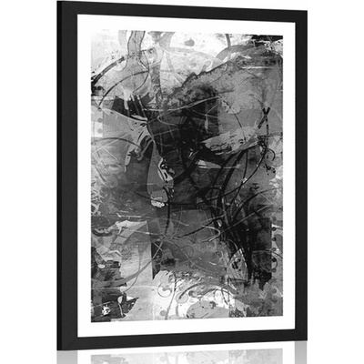 Plakát s paspartou moderní mediální malba v černobílém provedení - 40x60 no frame