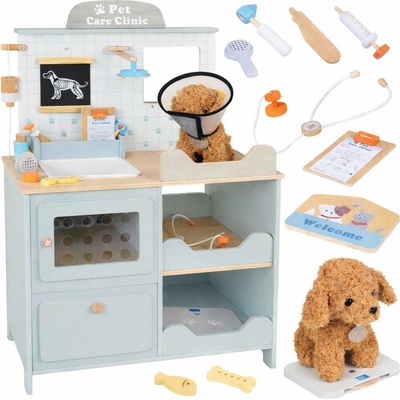 Ginger Home Детска Ветеринарна Клиника Играчка ginger home - Дървен Ветеринарен Център с Аксесоари и Плюшено Куче, 89×57×30 см (w10l016)
