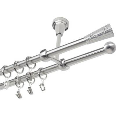 OK-GarnýžeCZ Garnýž kovová dvouřadá 19mm Trapezium nerez 480 cm do stěny / kroužky s žabkou