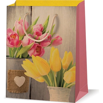 Nekupto Dárková taška kraft střední Jarní kytice tulipánů