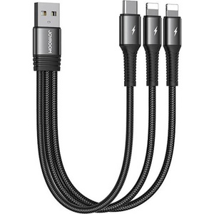 JOYROOM Универсален USB-A кабел с 2xLightning и USB-C конектори (15 см) - Joyroom 3-in-1 Fast Charging Cable 3.5A (черен) (S-01530G10)