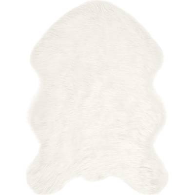Pure Line Home Фигурална пътека tafalla с дълъг косъм, имитация на вълна, с анти-слип основа, Бяла