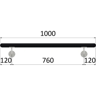 madlo dřevěné (1000mm), materiál: buk, broušený povrch s černým nátěrem RAL 9005, set: 2 ks úchyt, madlo s ukončením