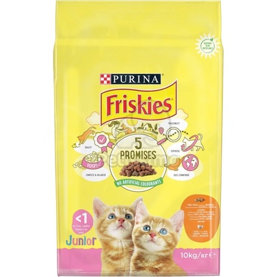 Friskies Junior суха храна за котки - пилешко, мляко и добавени зеленчуци 2 x 10 кг