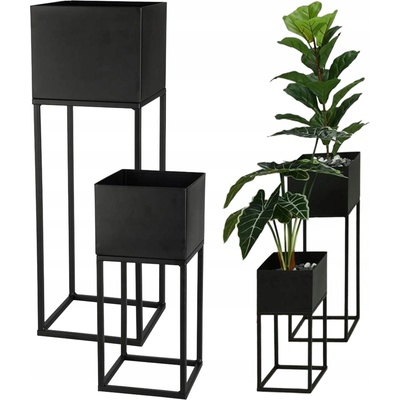 ProGarden KOVOVÝ KVETINÁČ SO STOJANOM PLAIN SADA 2KS 58X19 CM+37X16 CM ČIERNA