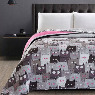 DECOKING přehoz na postel CATS INVASION TIŠTĚNÝ MATERIÁL MIKROVLÁKNO Šedá 220 x 240 cm