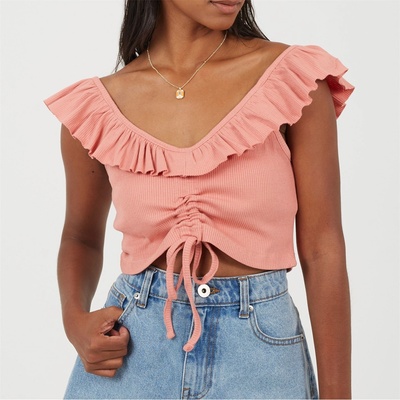 Brave Soul Дамски потник Brave Soul Womens Frill Vest with Gathered Front - Salmon