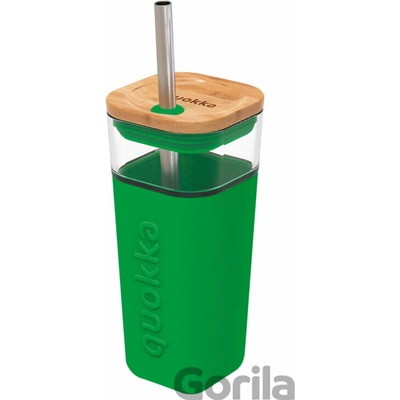Quokka Sklenený cestovný hrnček so slamkou Liquid Cube Green 540 ml