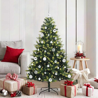 vidaXL Изкуствен коледен дърво с панти 150 LEDs Зелен 150 cm PVC и PE (3395987)