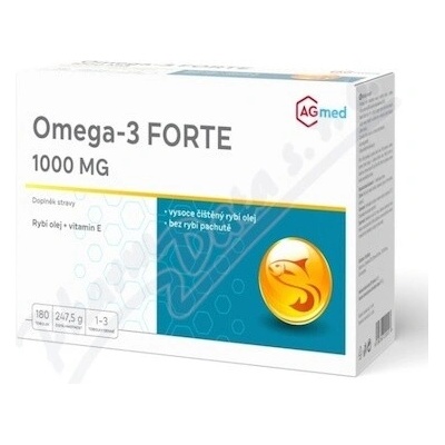 AGmed Omega-3 FORTE 1000mg rybí olej+vit.E 180 tabliet