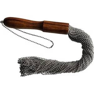Rouge Beaded Metal Flogger With Wooden Handle