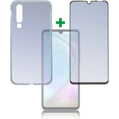 4smarts 360° Case Friendly Premium Protection Set - тънък силиконов кейс и стъклено защитно покритие за дисплея на Huawei P30 Lite (черен-прозрачен)