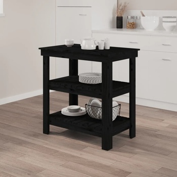 Image 1 of vidaXL Работна маса, черна, 78, 5x50x80 см, борово дърво масив (823643)