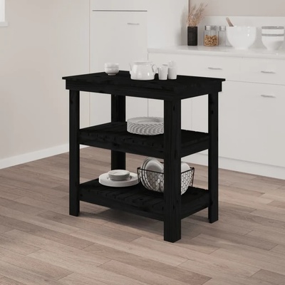 vidaXL Работна маса, черна, 78, 5x50x80 см, борово дърво масив (823643)