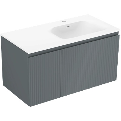 Rivel шкаф за баня 90 см с умивалник Vela десен, 1S, 1D, рифован, графит мат/бял мат - 91A23-09047-3-BBFF66-W23P01 (91A23-09047-3-BBFF66-W23P01)