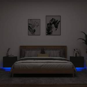 vidaXL Нощни шкафчета за стена с LED осветление, 2 бр, черни (836815)