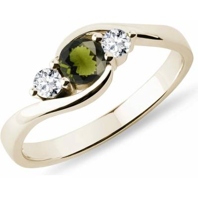 KLENOTA zlatý prsteň s vltavínom a diamantmi R0001013
